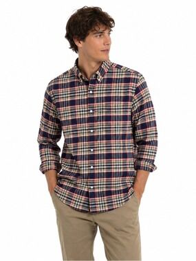 L.L. Bean Signature Slim Fit Dress Shirt Med Flannel Plaid Long Sleeve Casual